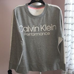 NEW Calvin Klein Grey White Stripe Logo Sweatshirt